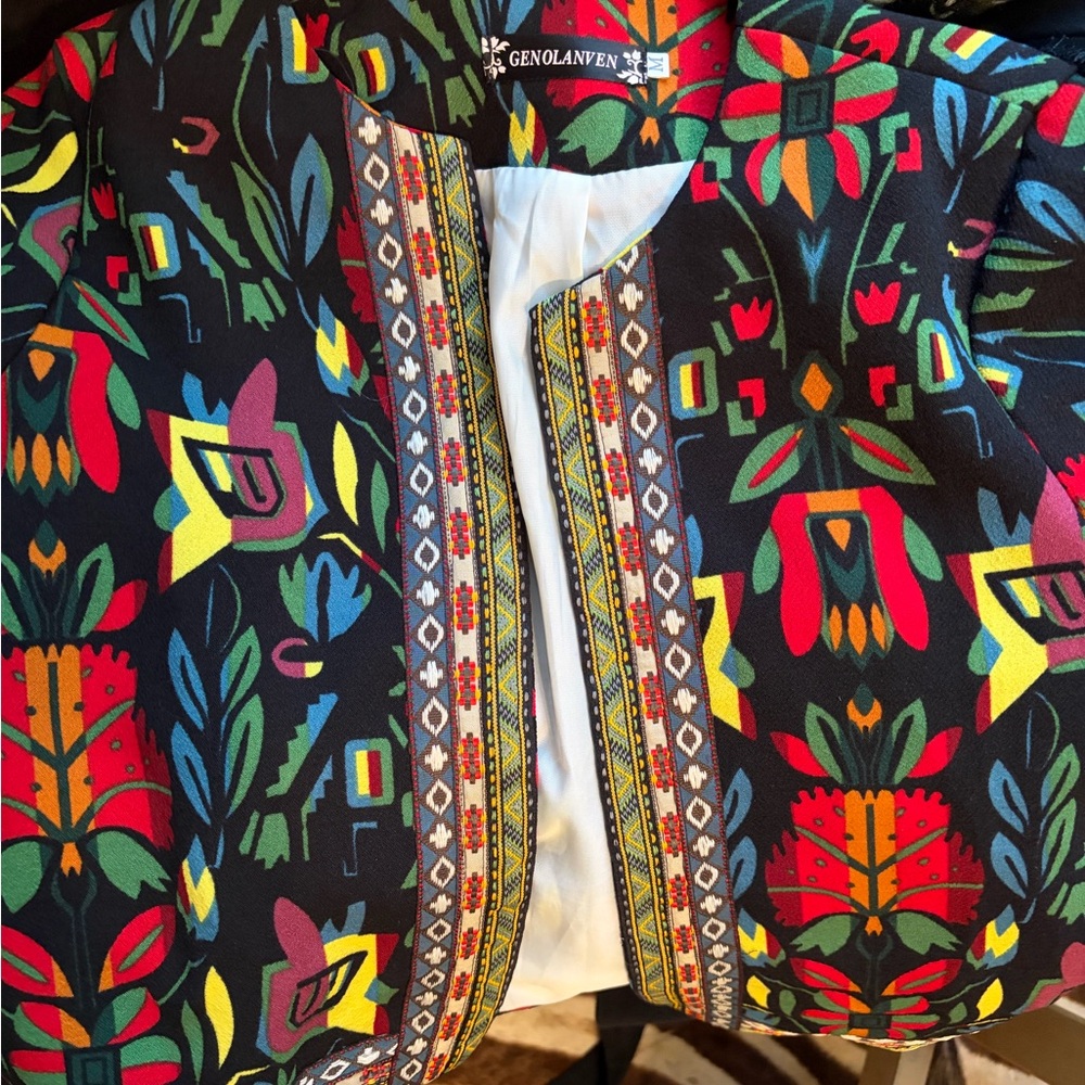 Boho Floral Artisan Open-Front Cropped Jacket - Picture 4 of 7